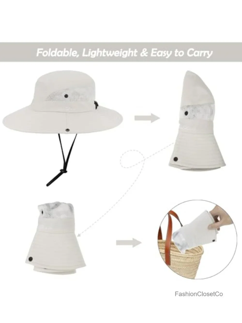Wide Brim Sun Hat with Ponytail Hole - UV Protection Outdoor